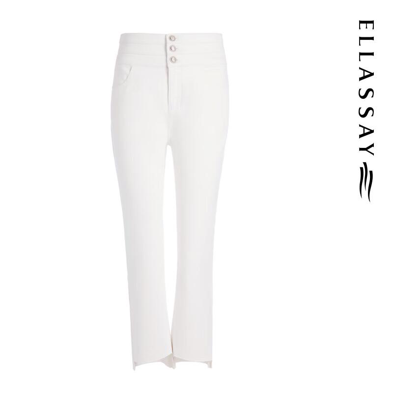 ELLASSAY Women's Spring High-Waisted Tapered White Jeans