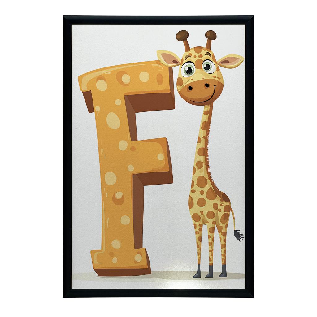 Plakat Żyrafa I Litera F Plakat Żyrafa I Litera F, 30X40 Cm, Rama Drewniana Jasny Dąb, Papier Matowy 230 Gsm