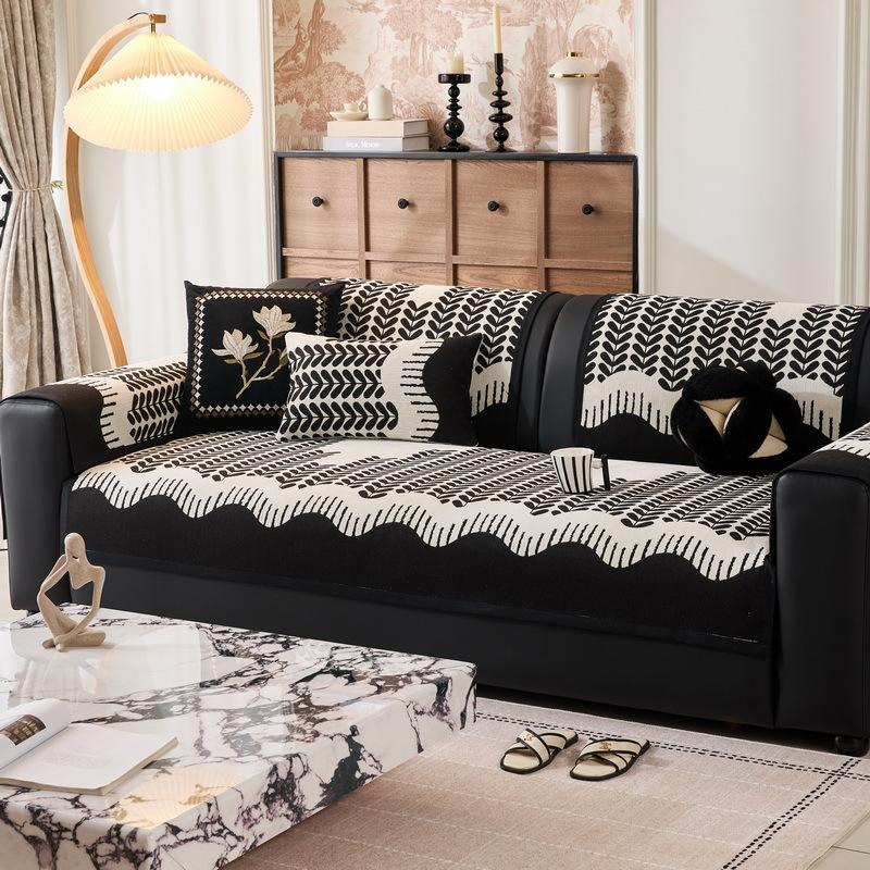 

Light Luxury High-End Straight-Breasted Leather Sofa Cushion, Universal In All Seasons, Chenille Seat Cushion Fixed Non-Slip New Cover 70*70cm