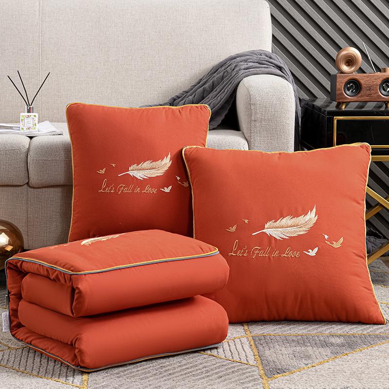 Dual-Use Embroidered Pillow Blanket: Office Nap & Car Cushion Combo
