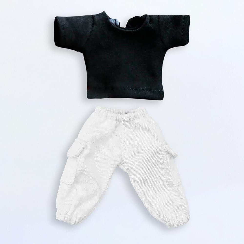 Niannyyhouse OB11 Size Obitsu Doll for 11cm Body Pants Set Plain Doll Clothes Overalls Doll Clothes T-shirt + 2-piece T-shirt 1/12BJD (black+white)