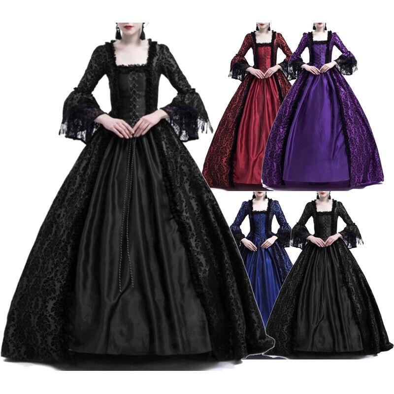 Women Medieval Marie Antoinette Costume Renaissance Gothic Victorian Dress Maxi