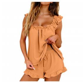 Women's Two Piece Set Ruffle Camisole Top Shorts Casual Summer Lounge Outfit