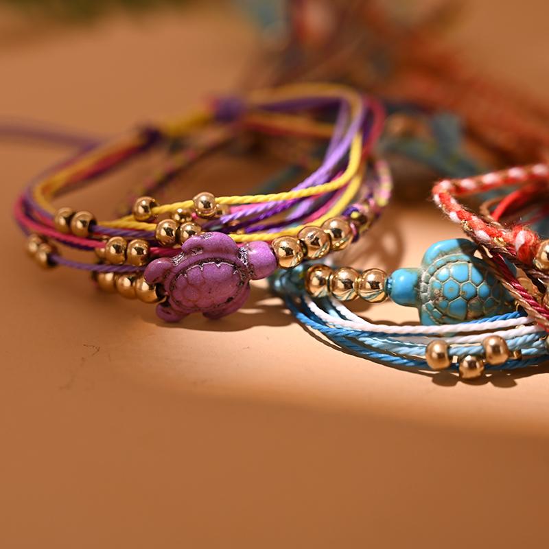 Bohemian Turtle Anklet Bracelet for Women Lace up Y2K Rope Fashion Leg Foot Stackable Barefoot Chain Summer Beach Jewelry