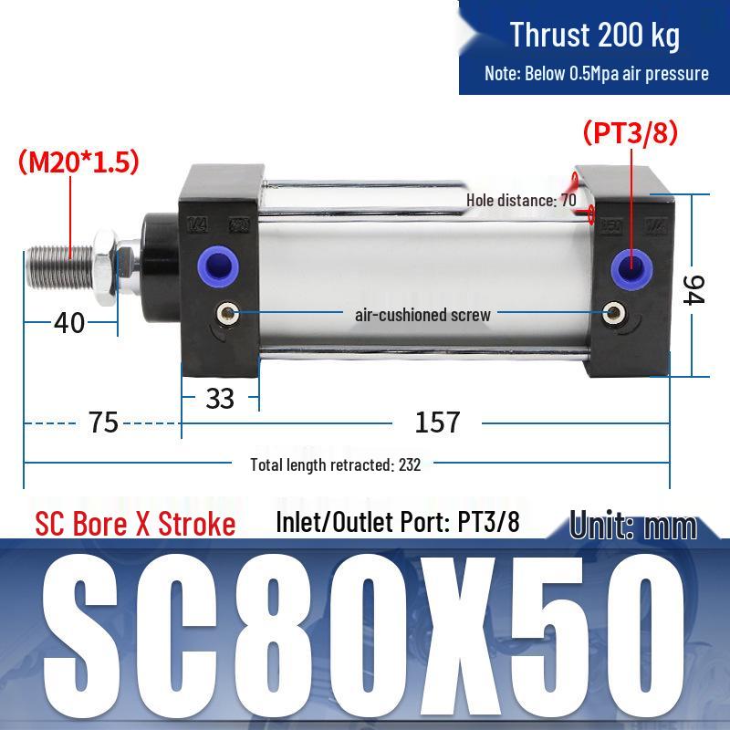SC63 High Thrust Small Pneumatic Cylinder, Model SC40/50/80/100*125X150X200X500-S