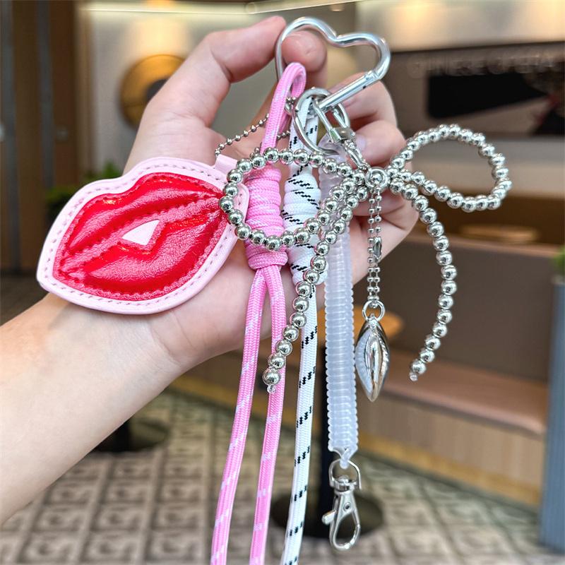 Handmade Camellia Flowers Personalized Heart Keychain Creative Simple Diy Rope Pendant Tassels Trendy Accessory Gifts