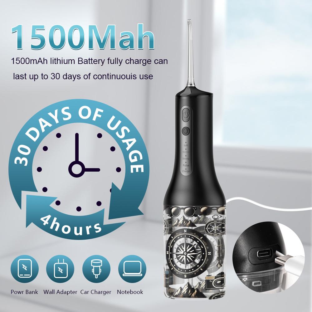 Electric Teeth Oral Irrigator Water Flosser Cordless Rechargeable 5 Modes 4 Jet Tips Portable Irrigator Dental for Travel Home