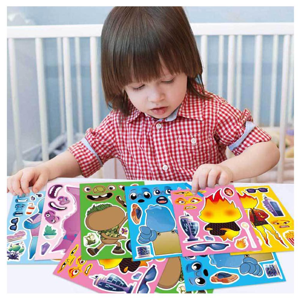 6/12sheets Funny Elemental Puzzle Stickers Children Make a Face Assemble Jigsaw Decal DIY Cartoon Toy Boys Girls Party Game Gift