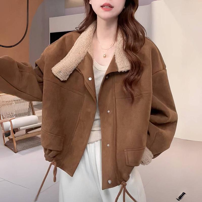 Women's Winter 2025 Korean-Style Suede Jacket - Plush, Thick, and Loose Fit