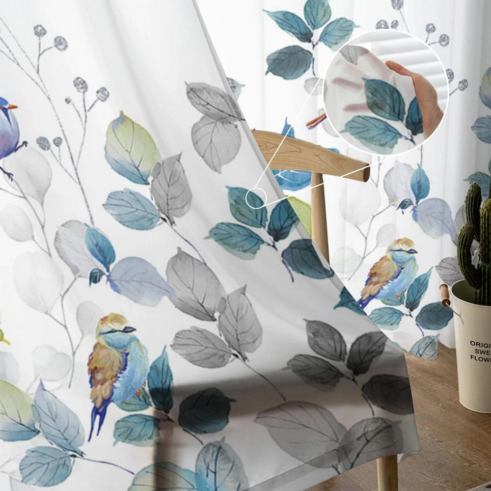 Country Style Leaves Robin Sheer Drapes for Bedroom Living Room Decoration Window Curtain Kitchen Curtain Panels