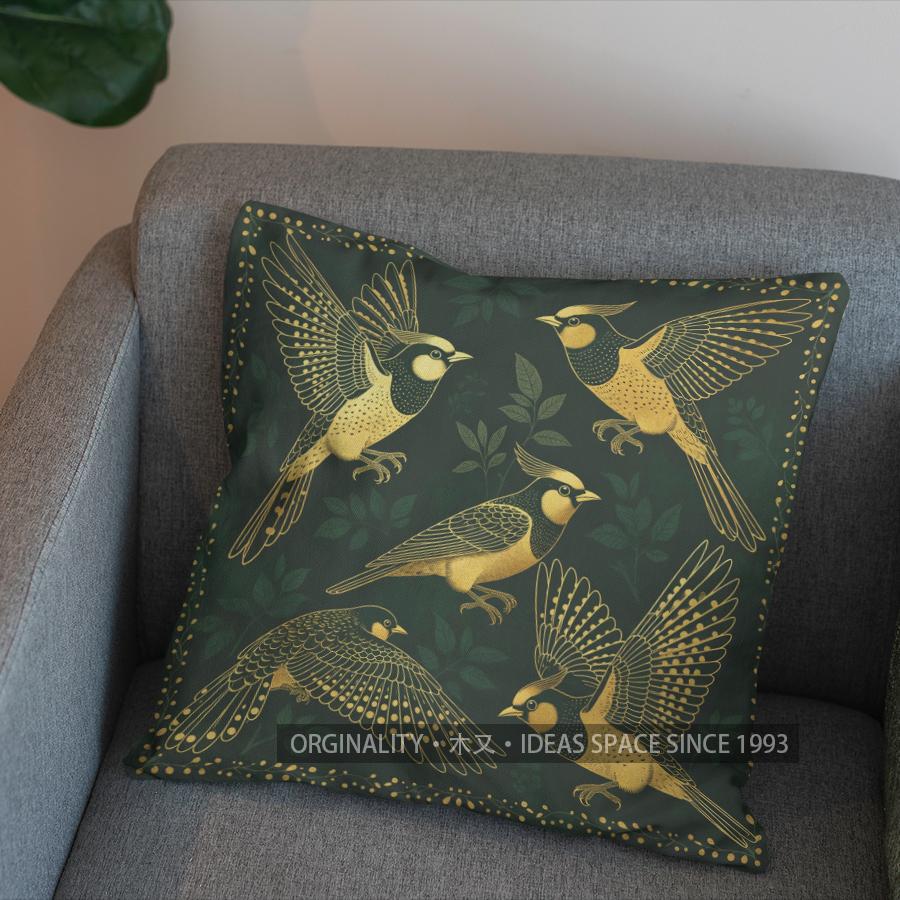 2D Exquisite Birds Pattern Decorative Throw Pillow Pattern Cushion Cover Suitable For Sofa Bedroom Car Pillow Cover