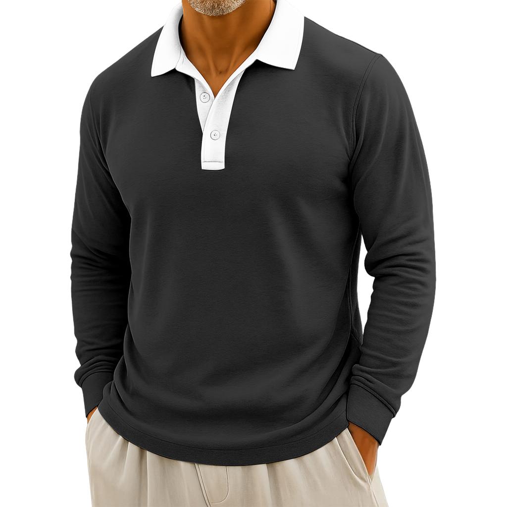 Men's Casual Color-Blocked Button-Up Long-Sleeve Tops