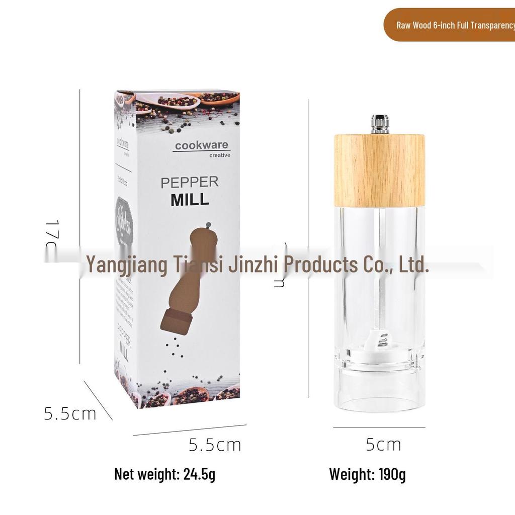 Oak & Acrylic Manual Pepper Grinder - Black Pepper Mill Kitchen Tool