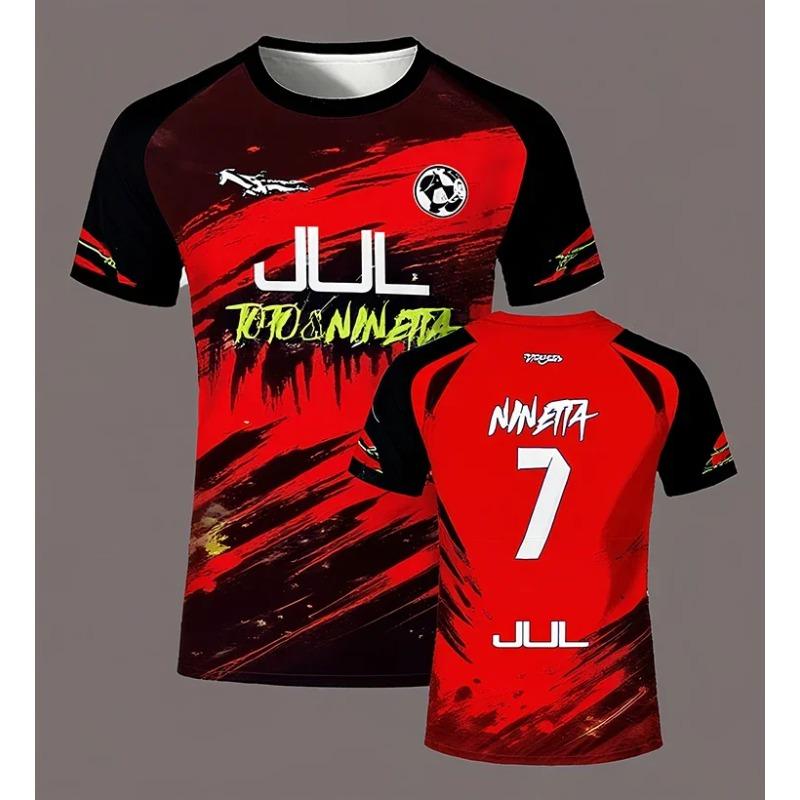 Maglietta da Calcio JUL Serie 3D 90 Minuti, Maglietta Sportiva Estiva Outdoor Asciugatura Rapida da Uomo, T-shirt Girocollo Vestibilità Larga