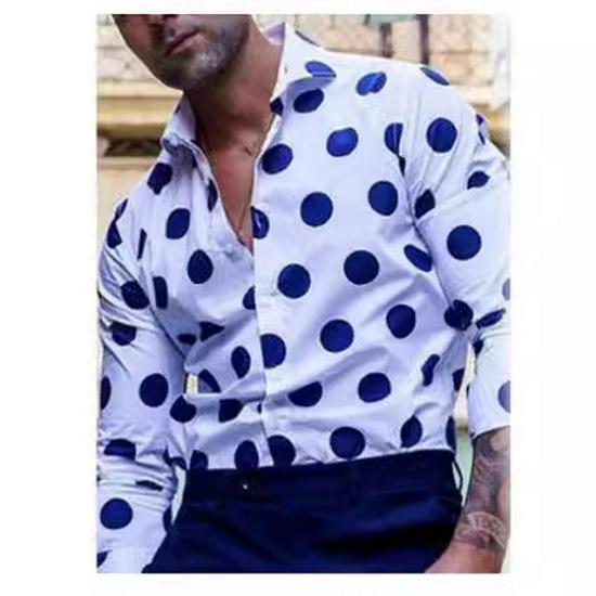 Wish2024 Men's 3D Print Polka Dot Long-Sleeved Shirt - European & American Style
