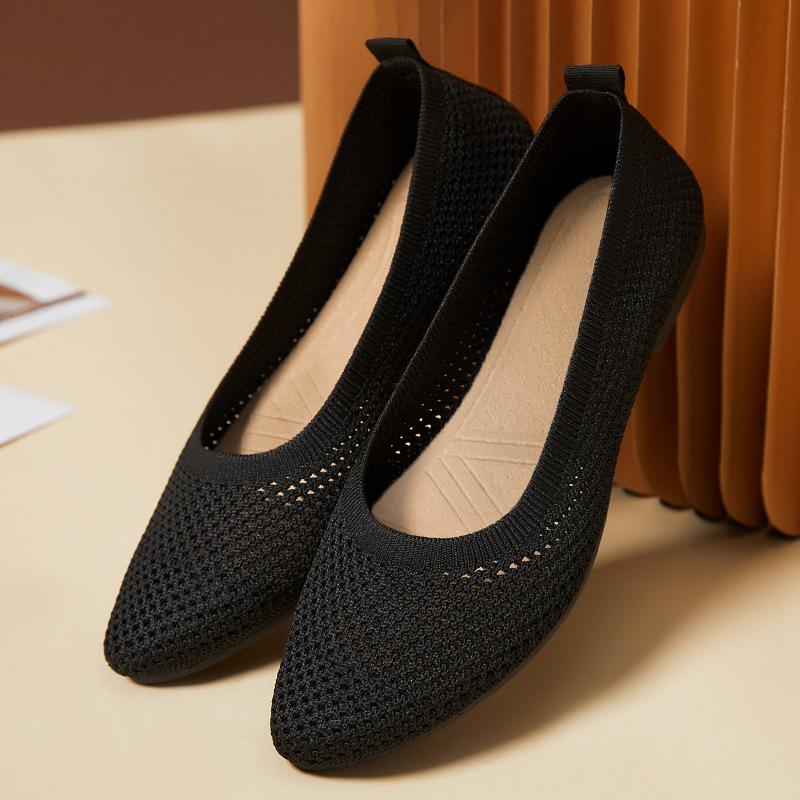 Fashion Solid Colour Knitting Flat Shoes for Women Fashion Female Casual Ballet Flats Footware Breathable Mesh Comfort Loafers