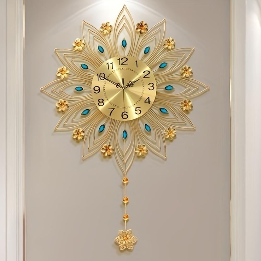 Luxury Golden European‑Style Wall Clock,Fashion Creative Hanging Clock,Wall‑Mounted Timepiece For Living Room,Bedroom Home Decor (Battery Not Included