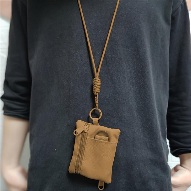 Porte-monnaie mini pour cartes et pièces à suspendre au cou en tissu Oxford décontracté, pochette zippée pour hommes et femmes, porte-clés Ins, petit sac avec cordon