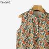 ZANZEA Women Casual Turn Down Collar Summer Floral Print Sleeveless Blouse