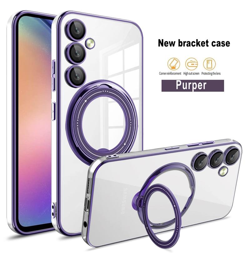 Magsafe Magnetic Ring Wireless Charge Phone Cases For Samsung Galaxy A14 A24 A34 A54 Plating TPU Transparent Clear Cover