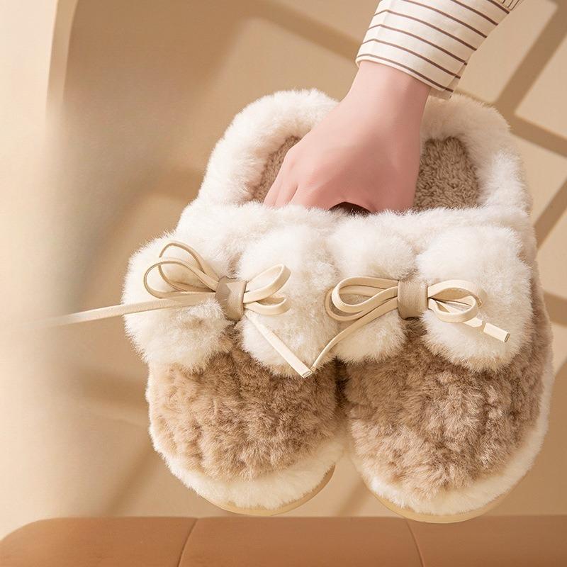 Dicksohlige Schuhe für Indoor-Wärme, Fleece Leichte Baumwollpantoffeln, Damenschuhe