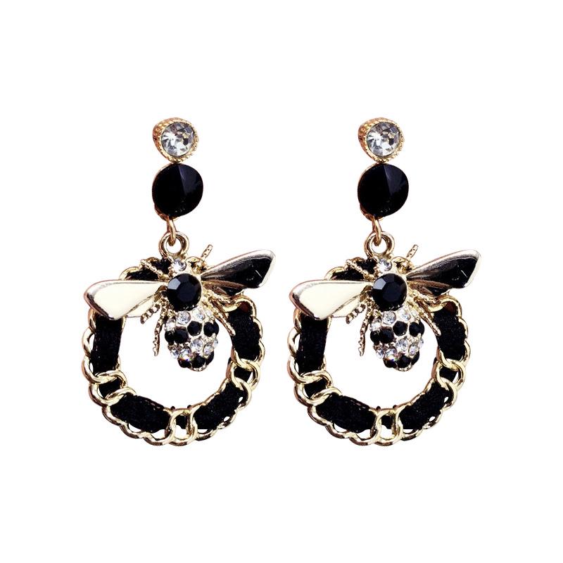 Fairy Style Geometric Bee Rhinestone Earrings – Handmade, Versatile Korean Japanese Design