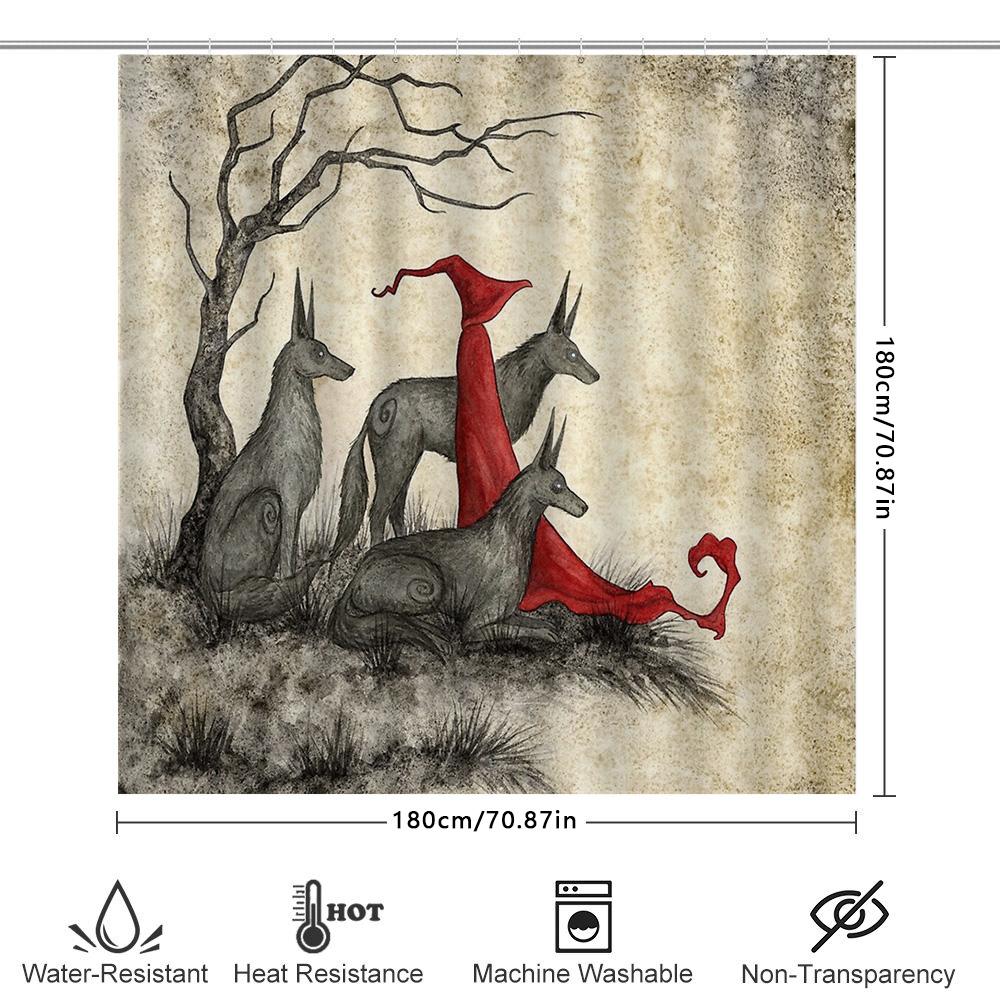 Wolf Forest Gothic Horror Shower Curtain Dark Fantasy Halloween Decor Tapestry Backdrop