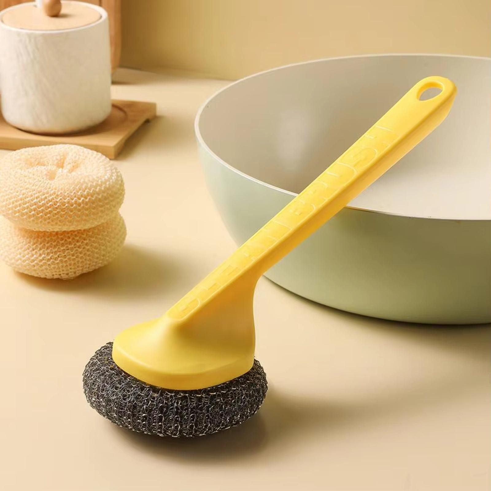 Stainless Steel Cleaning Scrubber with Handle Replacement Steel Wool Ball Kitchen Pot Brush Durable Wire Scrubber for Household Dishwashing one size жёлтый