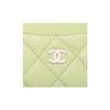 CHANEL  classic gold buckle logo  diamond pattern  lambskin  card holder  women's  yellow-green