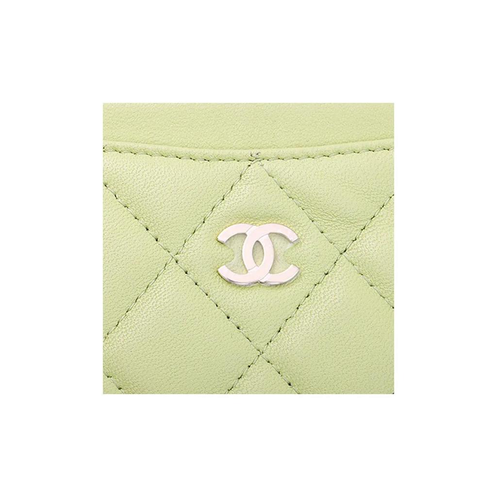 CHANEL  classic gold buckle logo  diamond pattern  lambskin  card holder  women's  yellow-green