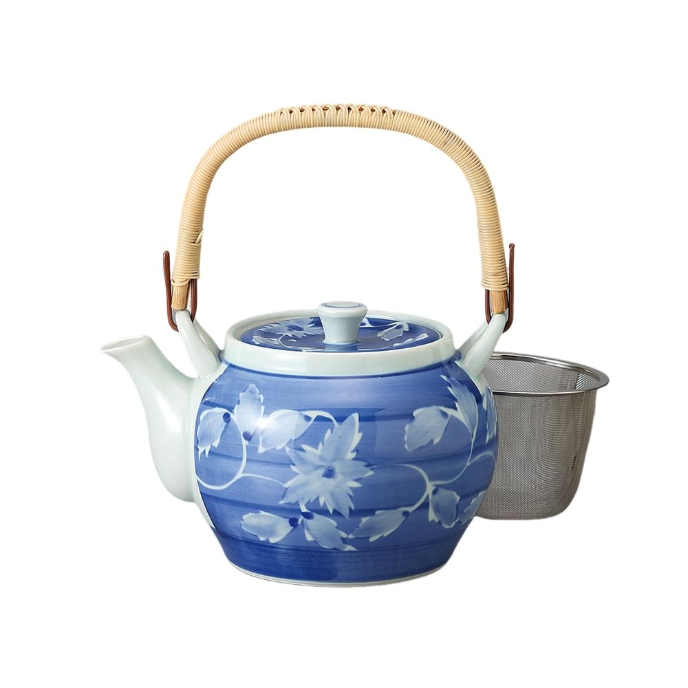 Teapot Steel with Arita Gosu Maki Ivy with 6 Made in Stylish Ale-net (Stainless Strainer), 950cc, Ware, Design, Basket, No. Teapot, Porcelain, Japan,