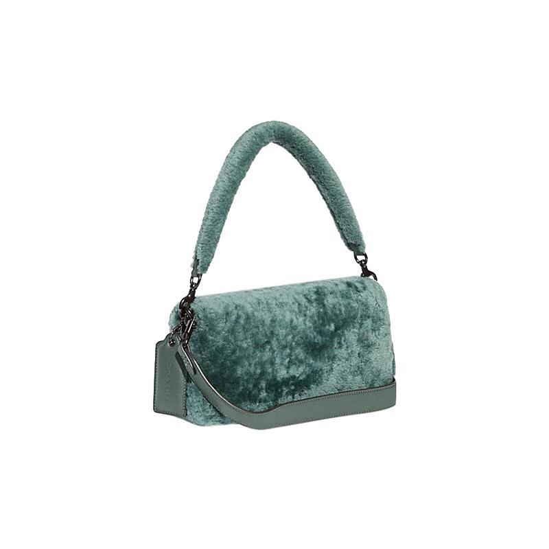 COACH Pillow 26 buckle flap closure shearling crossbody shoulder bag women's green