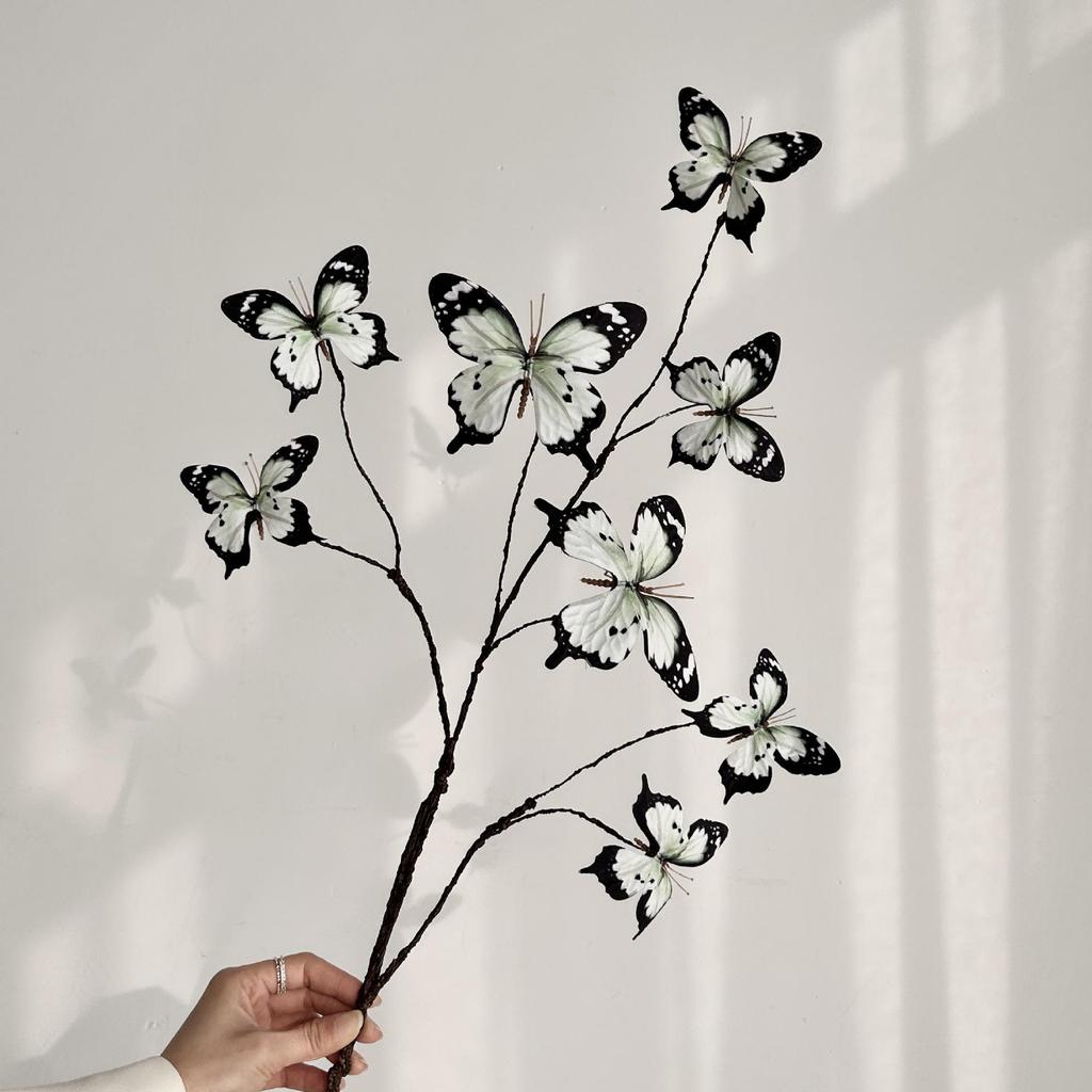 3D Printed Butterfly & Withered Branch Floral Art Ornament | Monet Garden-Inspired Artificial Flower Arrangement Decor