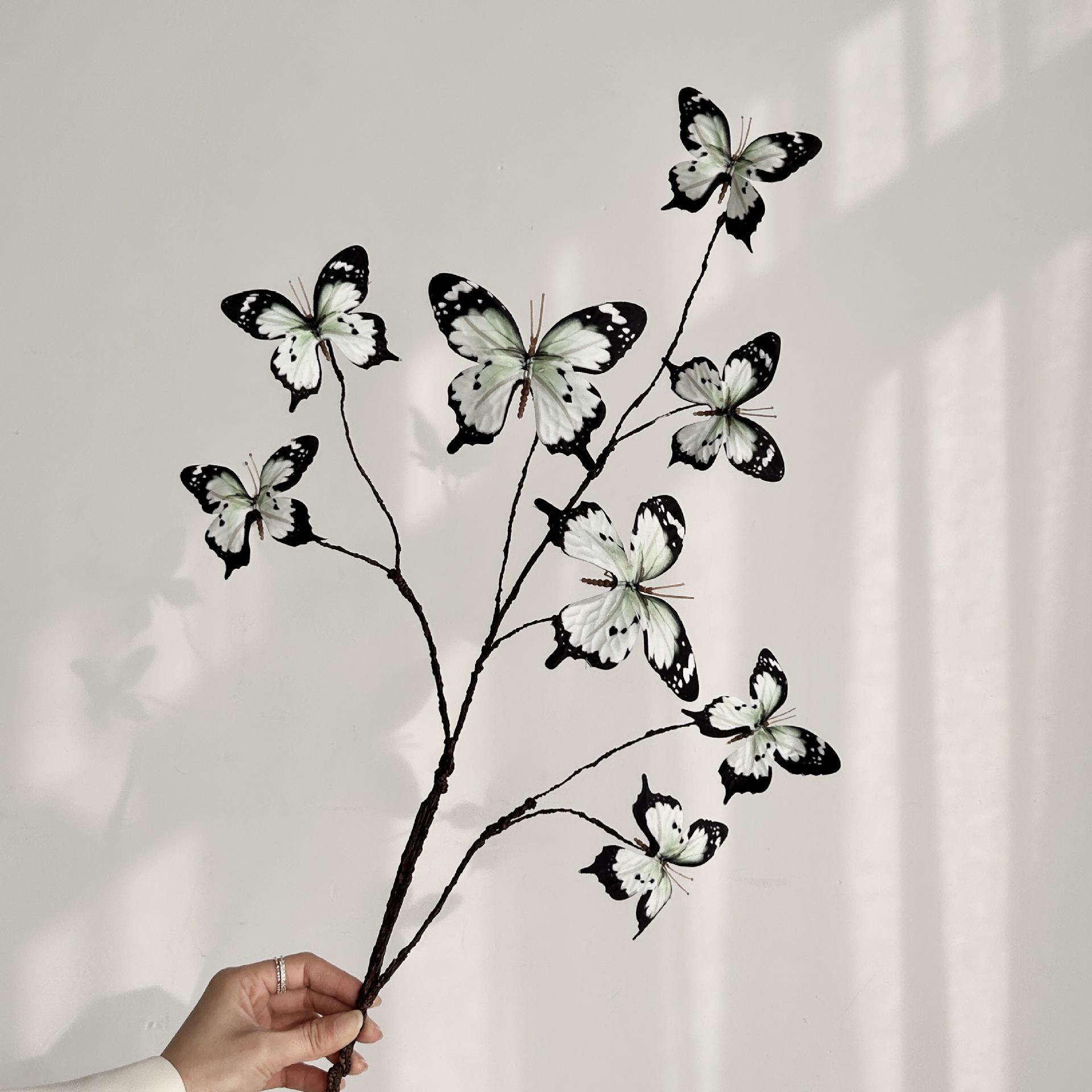 3D Printed Butterfly & Withered Branch Floral Art Ornament | Monet Garden-Inspired Artificial Flower Arrangement Decor