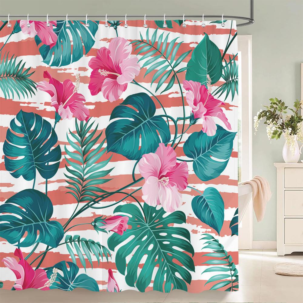 Black White Stripes Flowers Butterfly Pattern Shower Curtain 3D Bath Screen Waterproof Fabric Bathroom Decor Shower Curtains