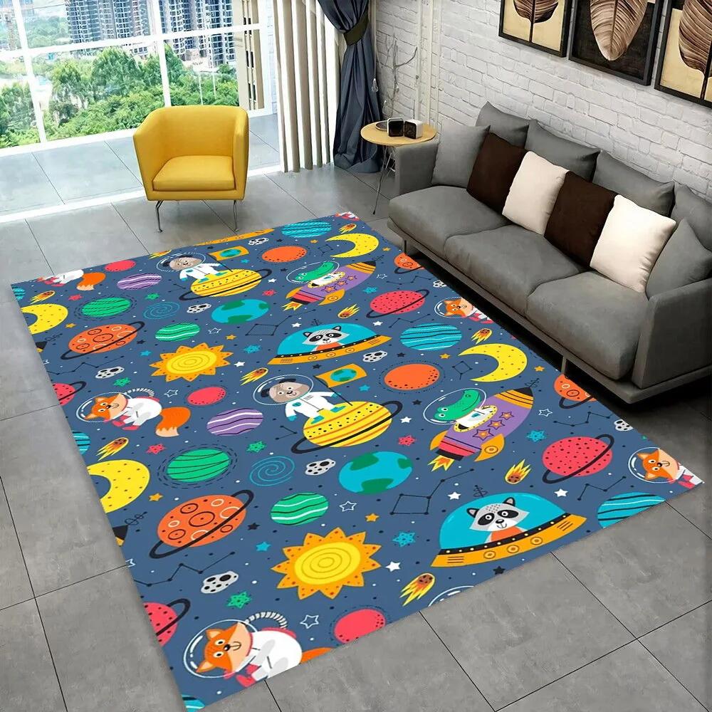 3D Cartoon Dinosaur Space Cute Dino Children Area Rug,Carpet for Living Room Bedroom Sofa Doormat Decoration, Non-slip Floor Mat