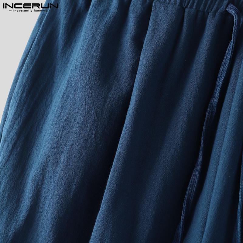 INCERUN Vintage Two Pieces Men Lapel Neck Short Sleeve T-Shirt Long Straight Pants Outfits