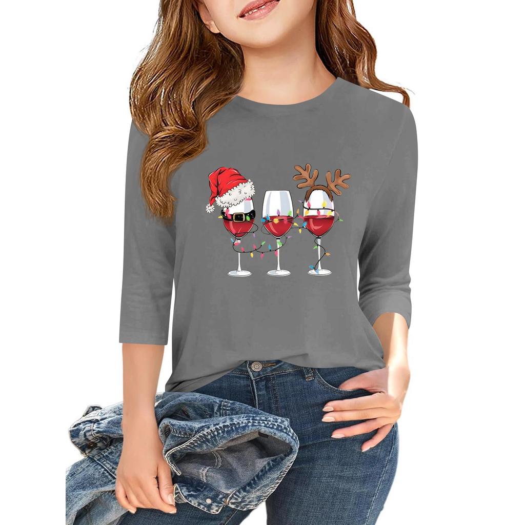 Tricou casual cu mâneci 3/4 pentru copii, cu gât rotund și imprimeu pentru Ziua Independenței