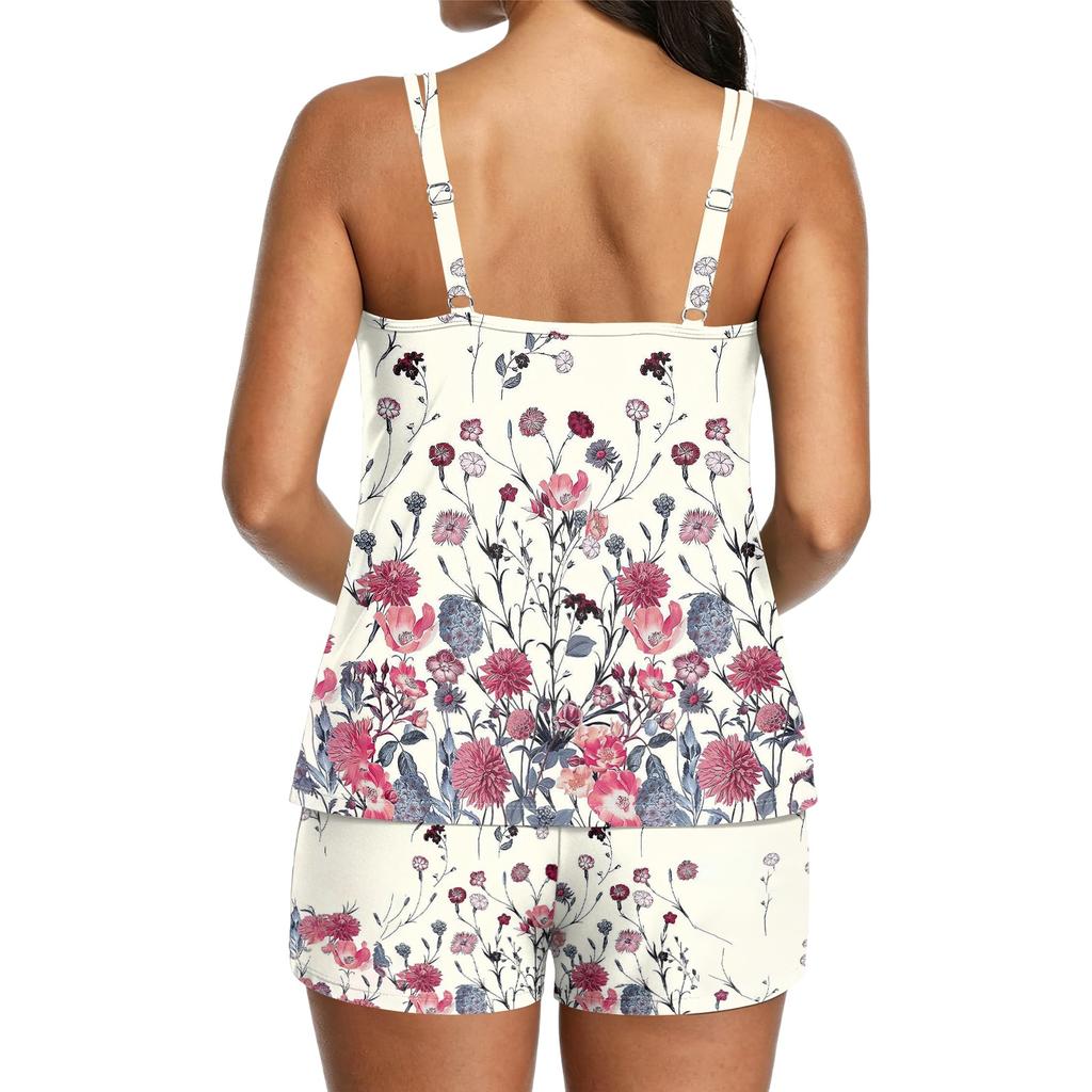 Women’s Sleeveless Floral Print Tank Top and Shorts Set Lightweight Soft Fabric Casual Sleepwear Loungewear Two Piece Outfit
