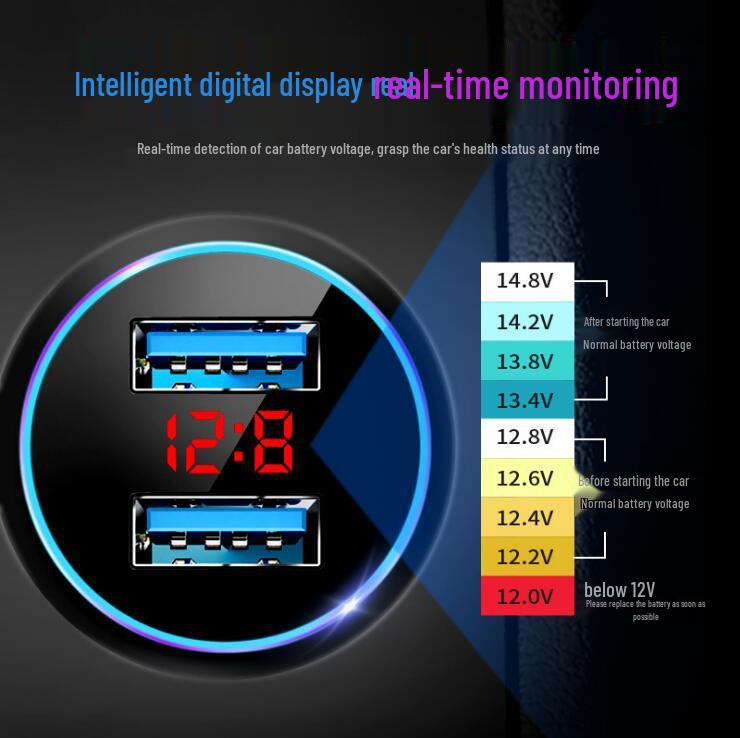 Multifunctional Dual USB Quick Charge Car Charger with Digital Display and Universal Interface