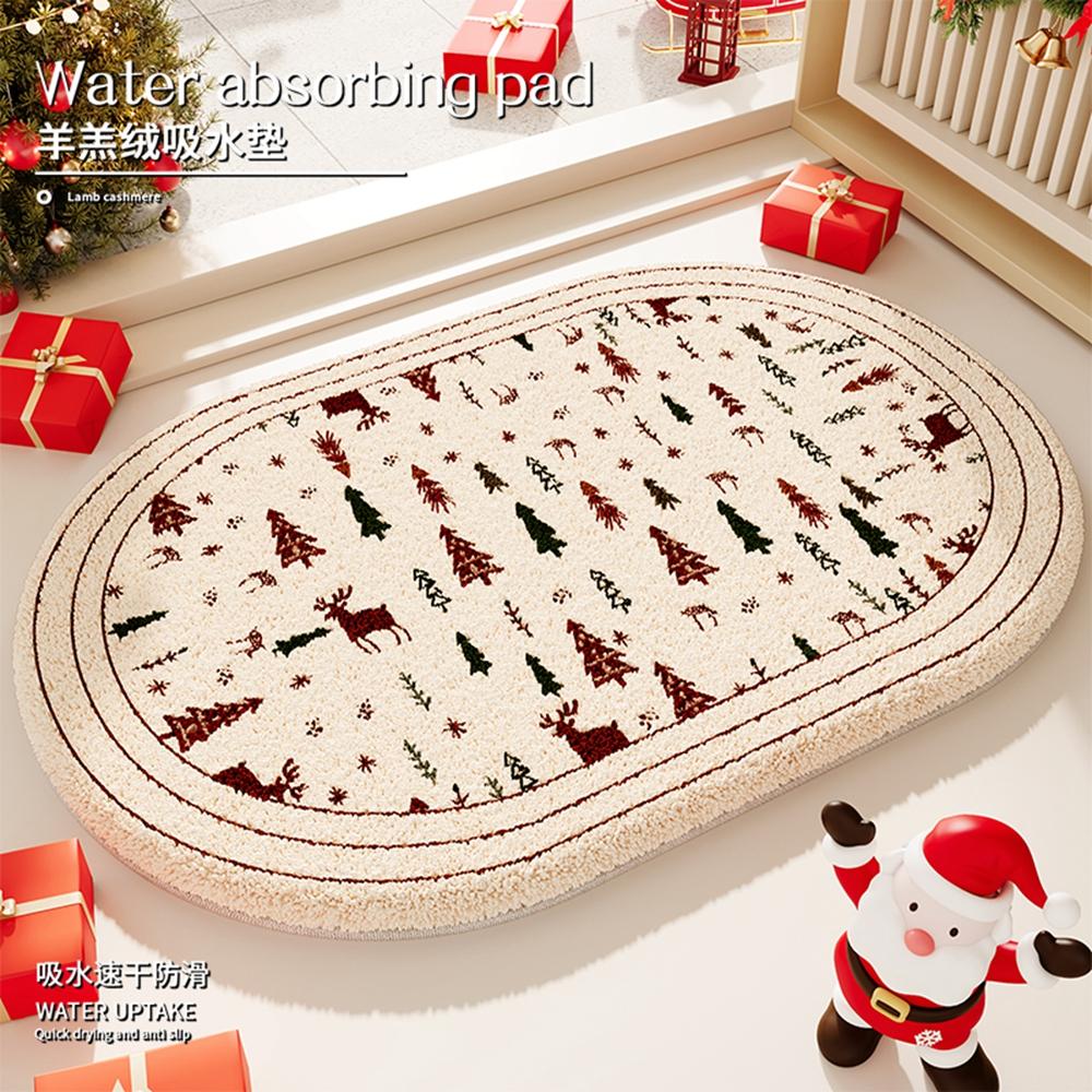 Christmas Bathroom Floor Mat, Bathroom Anti-Slip Foot Mat, Shower Room, Washbasin, Water-Absorbing Home Decoration