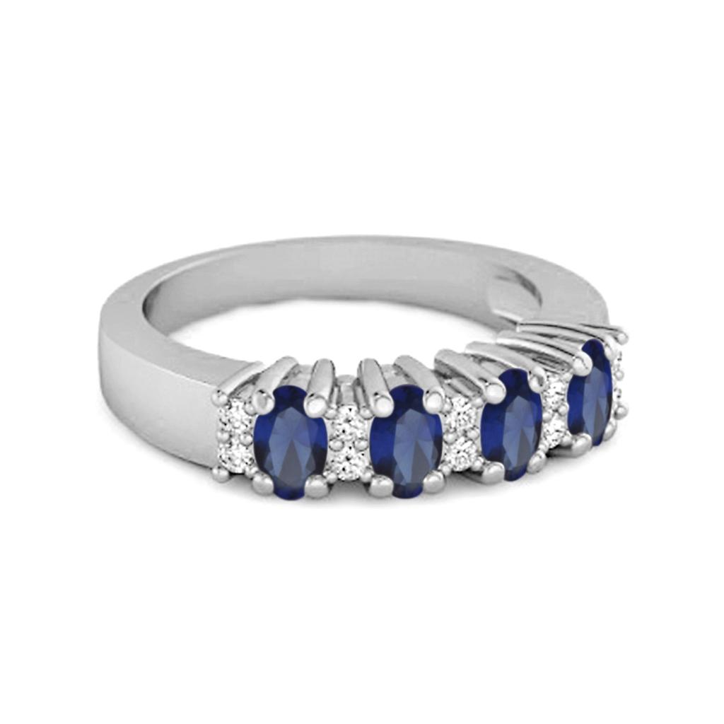 Blue Sapphire Oval Half Eternity Ring - 925  Sterling Silver