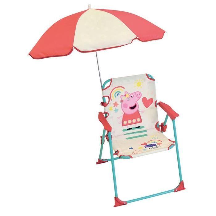 FUN HOUSE Peppa Pig Folding Camping Chair with Sunshade - H.38.5 Xl.38.5 X D.37.5 Cm + Sunshade Ø 65 Cm - For Child