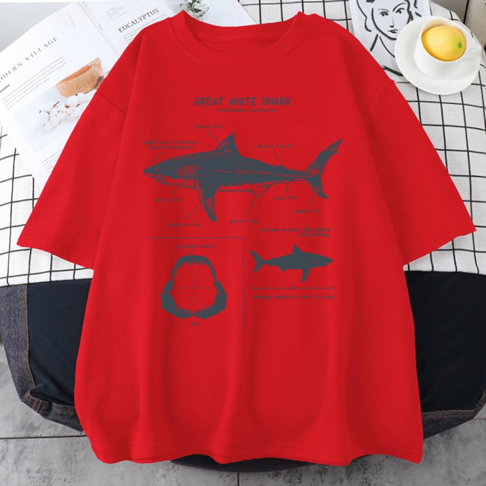 Great White Shark Anatomy T-Shirt New Summer Men Street Short Sleeve Hip Hop Punk Style Boy Casual Tops Oversize White Tees