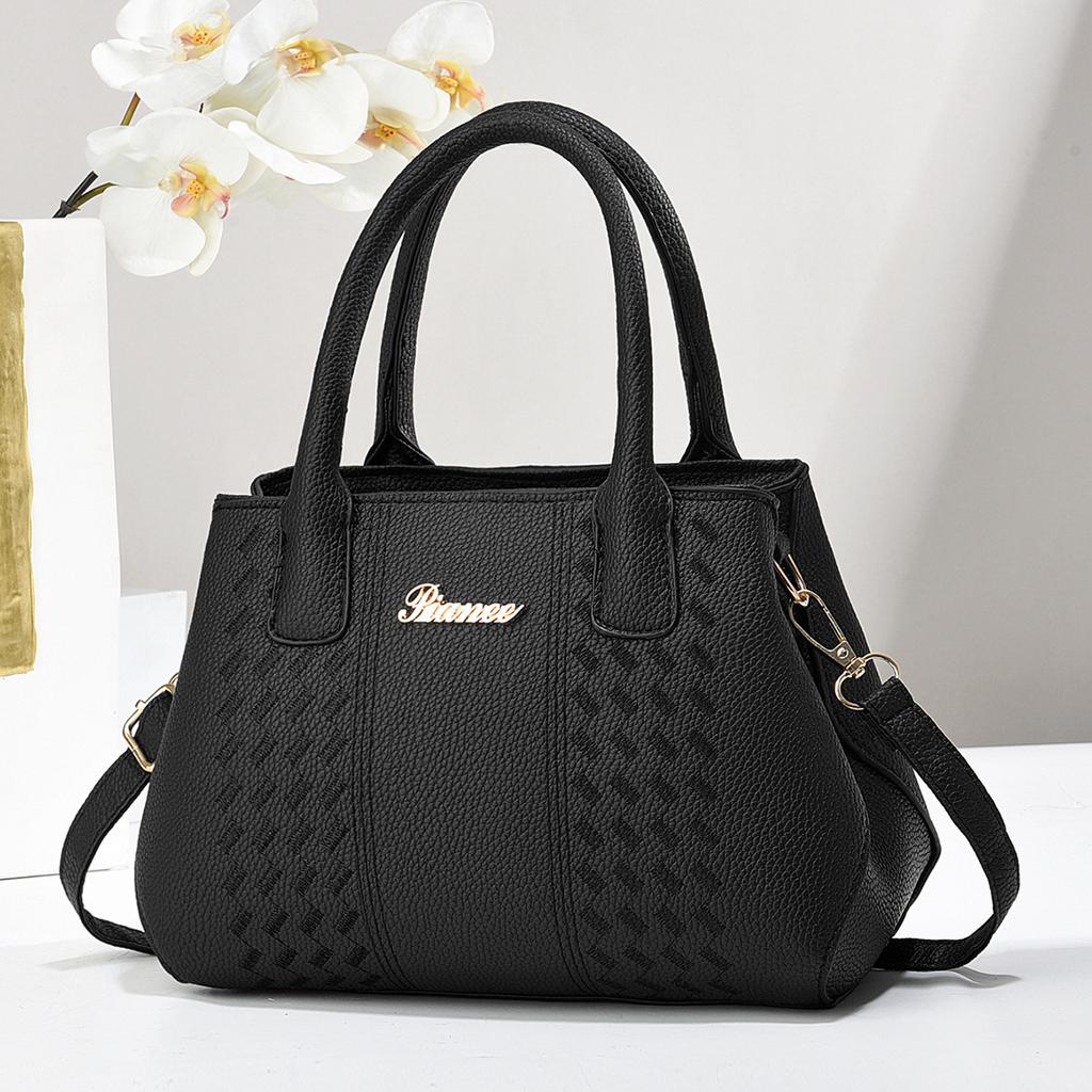 2024 New Litchi Pattern Women's Bag Bowknot Middle-aged Mom Bag Women's Handbag Single Shoulder Crossbody