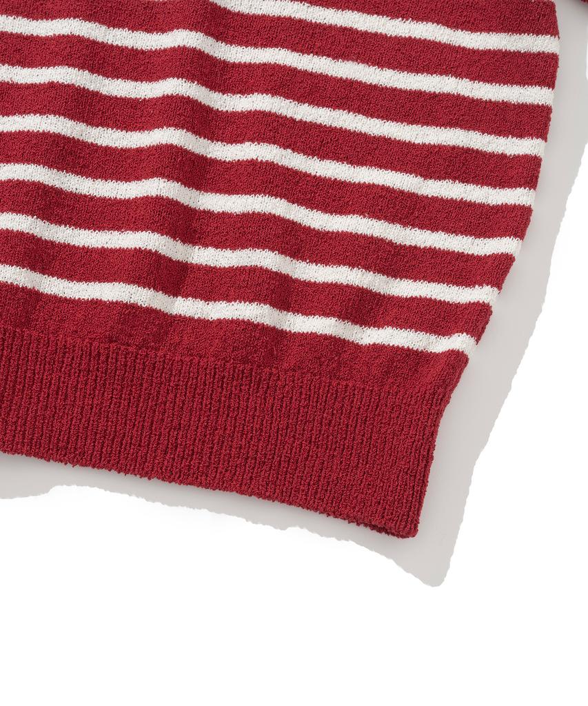 KNITTED (W) Boucle Stripe Collar Knit Red
