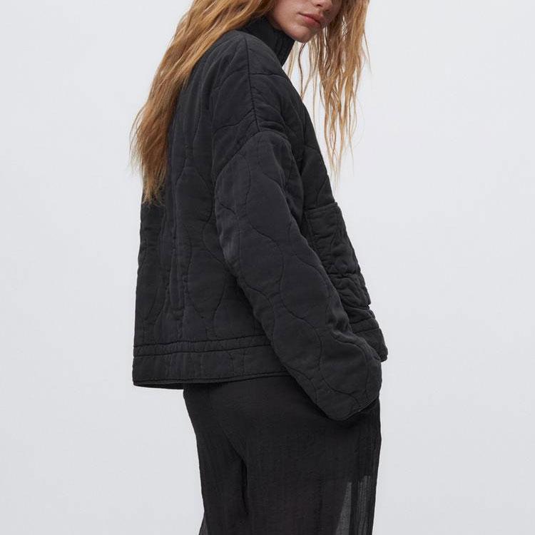 Zara Solid Color Pocket Zipper Long Sleeve Cotton Jacket Women Jackets Black 04088242800-33