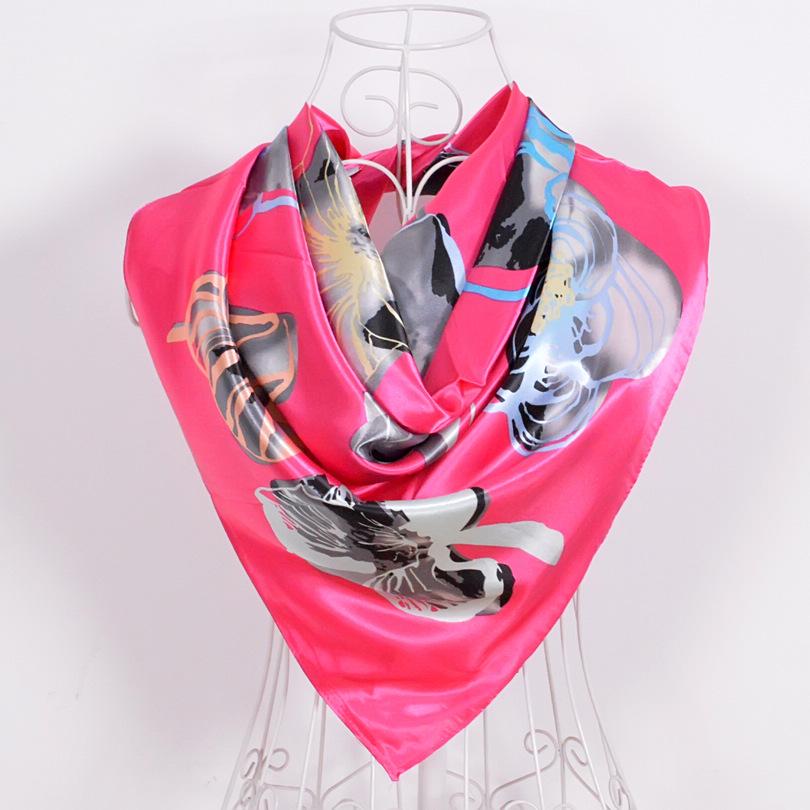 [BYISFA] Ladies Silk Scarf Wraps Europe Style Design Satin Big Square Scarf Printed New Brand Women Blue Silk Scarf  90*90cm
