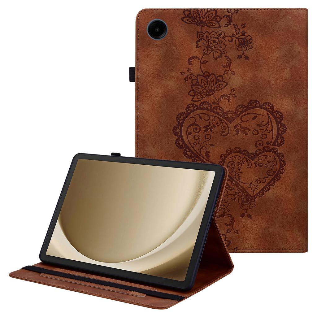 For Samsung Galaxy Tab A11+/A9+ Leather Case Heart Imprint Foldable Stand Card Slot Stylus Holder Tablet Cover