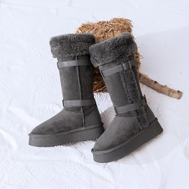 

Winter new thick-soled snow boots women s 2025 leather casual outdoor velvet heightening boots outer wear warm women s boots 40 серый
